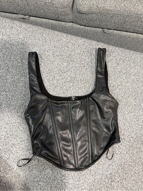 Black Faux Leather Corset Tank Top